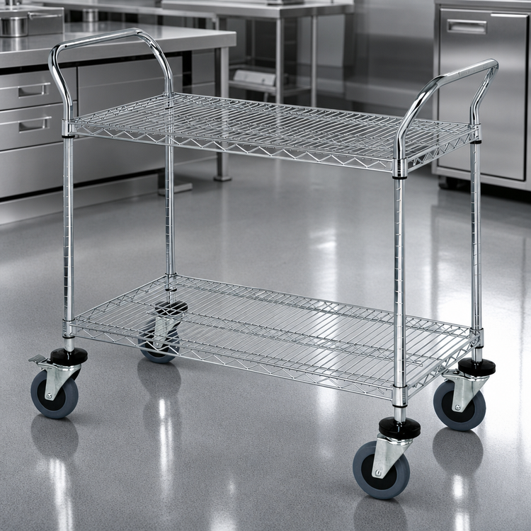 Product image #3 for Conductive Two-Shelf Wire Utility Bus Cart, 48 x 18 Inch, Chrome Plated Finish