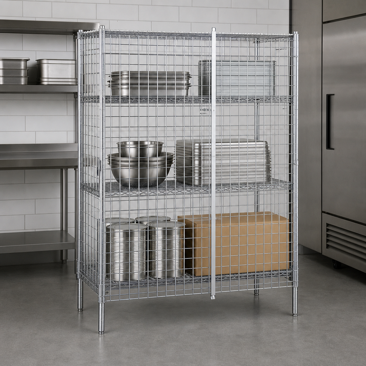 Product image #3 for Metro Super Erecta Stationary Chrome Plated Wire Security Cage Shelving Unit
