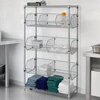 Thumbnail image #3 for Quantum 1848BC6C Stationary Wire Basket Unit, 48W x 18D x 63H, 3 Adjustable Baskets, Chrome-Plated