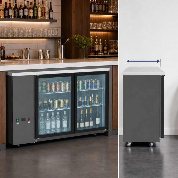 Product image #3 for Atosa Shallow Depth Two-Section Back Bar Cooler with Locking Glass Doors, 15 Cu. Ft.
