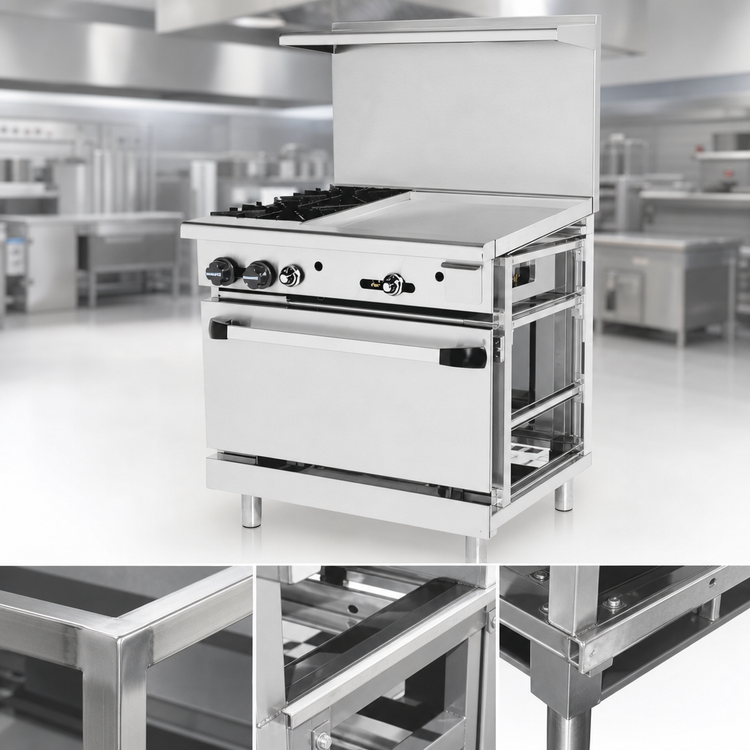 Product image #3 for Heavy Duty 36-Inch Natural Gas Restaurant Range with 2 Open Burners, 24-Inch Right-Side Griddle, and Standard Oven