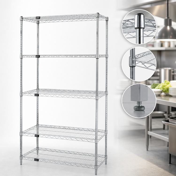 Product image #3 for Quantum 48"W x 30"D x 63"H Chrome Plated Wire Shelving Starter Kit