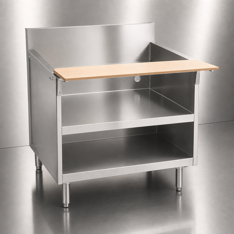 Product image #3 for La Rosa Open Cabinet Stainless Steel Equipment Stand with 9-1/2 Inch Richlite Cutting Board, 114 x 30 Inches