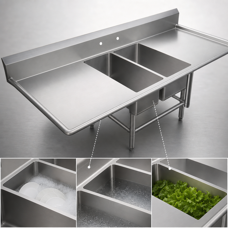 Product image #3 for John Boos Pro-Bowl 2-Compartment Platter Sink with Left and Right Drainboards, 14-Inch Deep Bowls