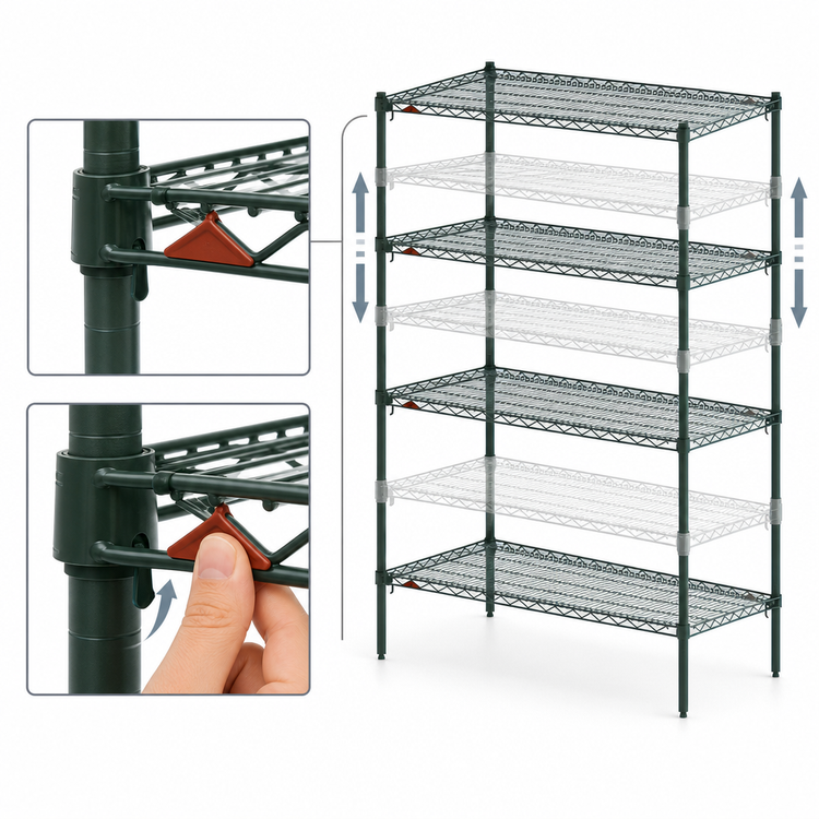 Product image #4 for Metro Super Erecta Super Adjustable Metroseal 3 Green Epoxy-Coated Wire Shelving Starter Unit, 24"W x 24"D x 74"H