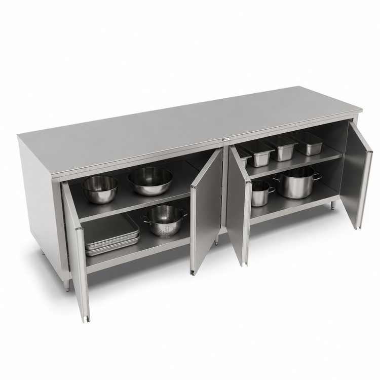 Product image #3 for John Boos 96-Inch x 36-Inch Enclosed Stainless Steel Work Table with Cabinet Base and Hinged Doors