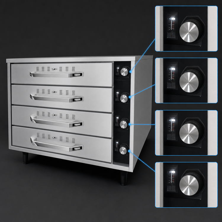 Product image #3 for Hatco HDW-2R2 Freestanding Four-Drawer Split Drawer Warmer with Thermostatic Controls