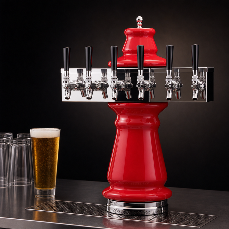 Product image #3 for Glastender Vienna 5-Faucet Single-Column Countertop Draft Dispensing Tower, Ceramic, Mirror Finish, Glycol Cooled