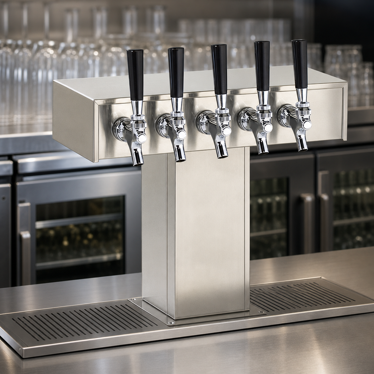 Product image #3 for Perlick 4006-5B Standard Base 5-Faucet Tee Draft Beer Tower, Countertop, Glycol-Cooled, Stainless Steel