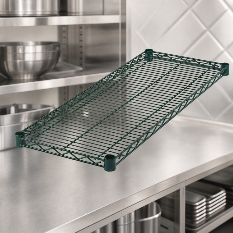 Product image #4 for Winco 60 Inch x 18 Inch Wire Shelf with Sleeve Clips, Epoxy Coated Green