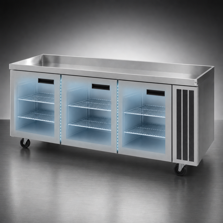 Product image #3 for Delfield Three-Section Refrigerated Work Table, 114-Inch, 3-Door, Side-Mounted Self-Contained R290