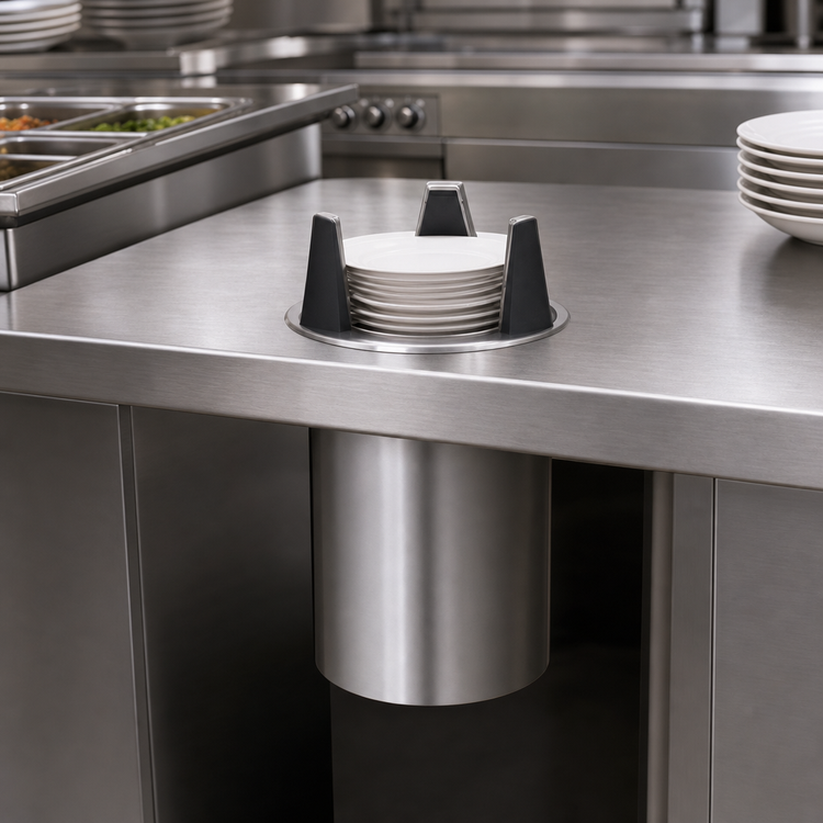 Product image #3 for Eagle Group Director's Choice Drop-In Unheated Shielded Dish Dispenser for 9-1/4 Inch to 10-1/8 Inch Round Plates