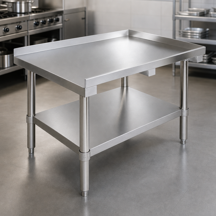 Product image #3 for 60-1/2 Inch Stainless Steel Equipment Stand with Adjustable Undershelf and 2-Inch Up-Turn