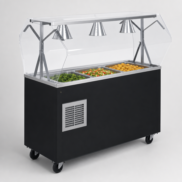 Product image #3 for Vollrath 2-Series Affordable Portable Refrigerated Cold Food Pan Buffet Station with Breath Guard, 3-Pan, 120V