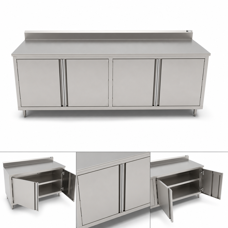 Product image #3 for John Boos 72-Inch x 30-Inch Enclosed Stainless Steel Work Table with Hinged Cabinet Doors and 5-Inch Backsplash