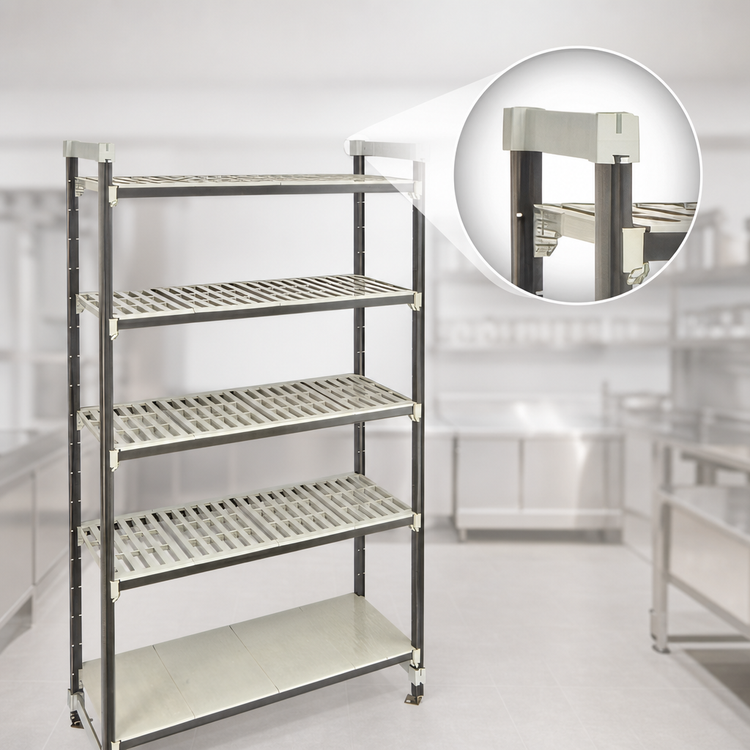 Product image #3 for Cambro Camshelving Elements XTRA High Density Top Rail Stationary Starter Unit, 18 x 42 x 81 Inches, 5-Tier