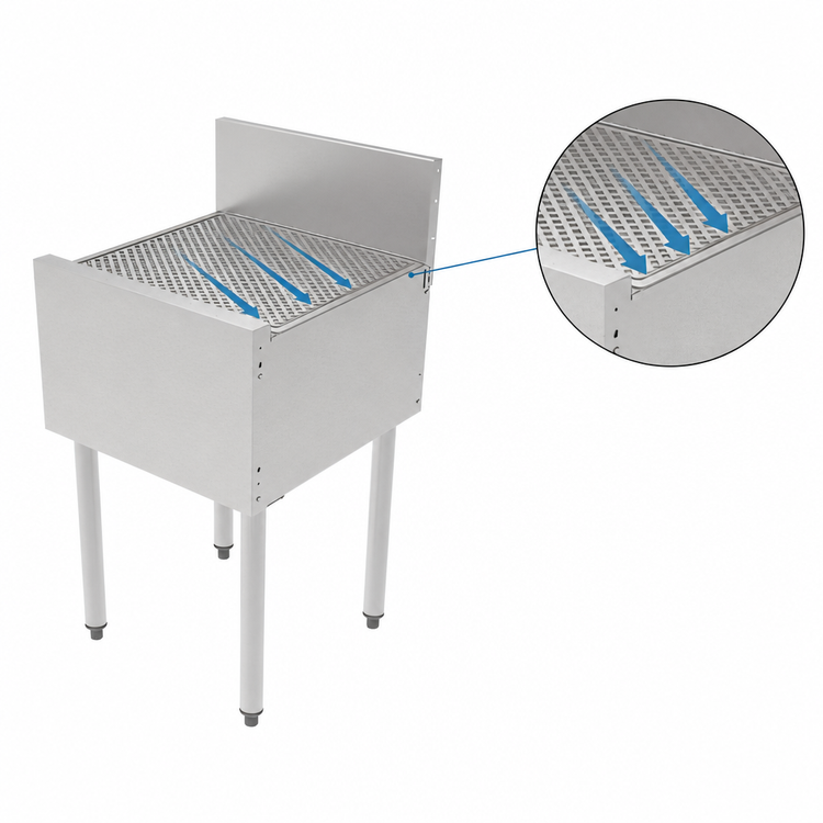 Product image #4 for Perlick Top Shelf 19-Inch Wide Underbar Stainless Steel Drainboard with Backsplash