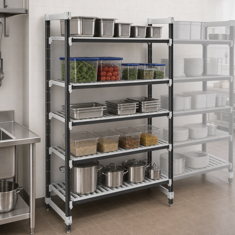 Product image #3 for Cambro Camshelving Elements XTRA 5-Tier Stationary Starter Unit, 18 x 30 x 64 Inches, Vented, Speckled Gray