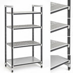Thumbnail image #3 for Cambro Camshelving® Elements EXU214264VS4480 Polymer Shelving Starter Unit, 21 x 42 x 64 Inches, 4-Tier, 3 Vented + 1 Solid, Speckled Gray