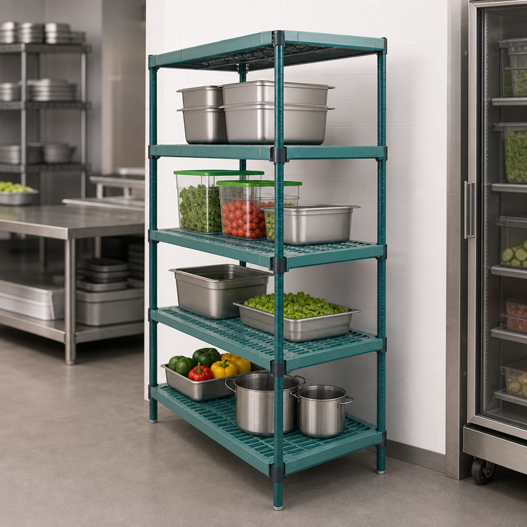 Product image #3 for QuadPlus 5-Tier Stationary Wire Shelving Starter Unit, 48W x 21D x 74H, Green Epoxy Finish