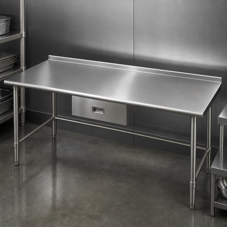 Product image #3 for Eagle Group Budget Series 144-Inch x 24-Inch 430 Stainless Steel Work Table with 1-1/2-Inch Rear Up-Turn