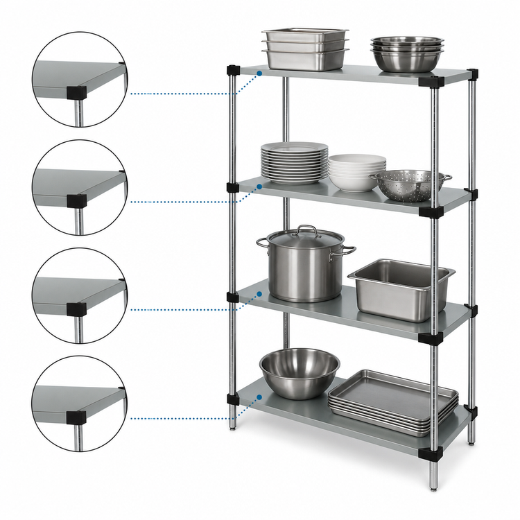 Product image #3 for Quantum 4-Shelf Solid Stainless Steel Stationary Shelving Starter Kit, 24 x 18 x 54 Inches