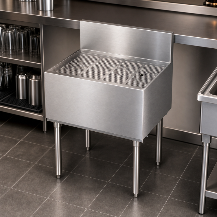 Product image #3 for Krowne Royal Series 24 Inch Freestanding Underbar Drainboard with 6 Inch Splash