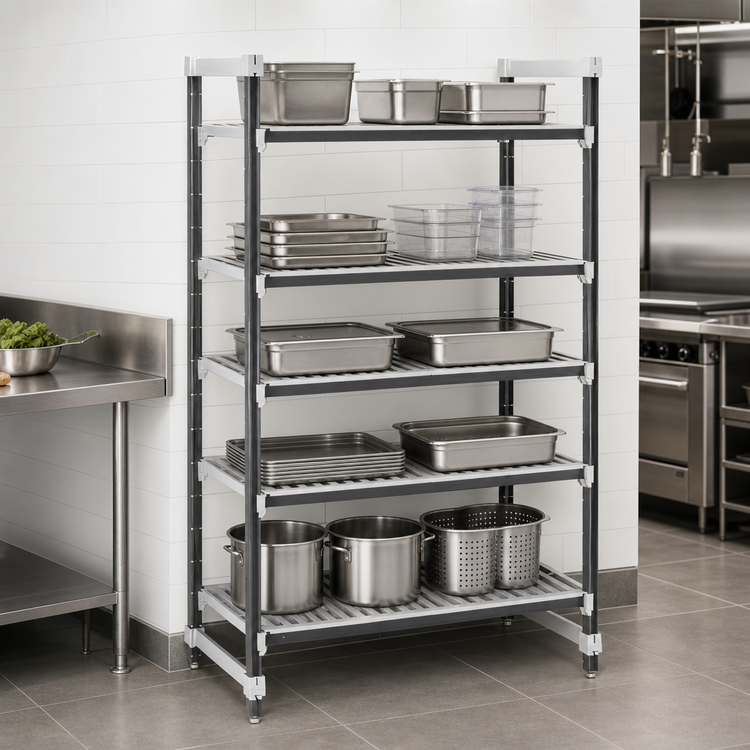Product image #3 for Cambro Camshelving Elements XTRA 24-Inch Wide x 21-Inch Deep x 72-Inch High 5-Tier Vented Stationary Starter Unit