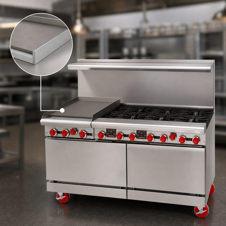 Product image #3 for American Range 60-Inch Gas Restaurant Range with 24-Inch Griddle, 6 Open Burners, and 2 Convection Ovens