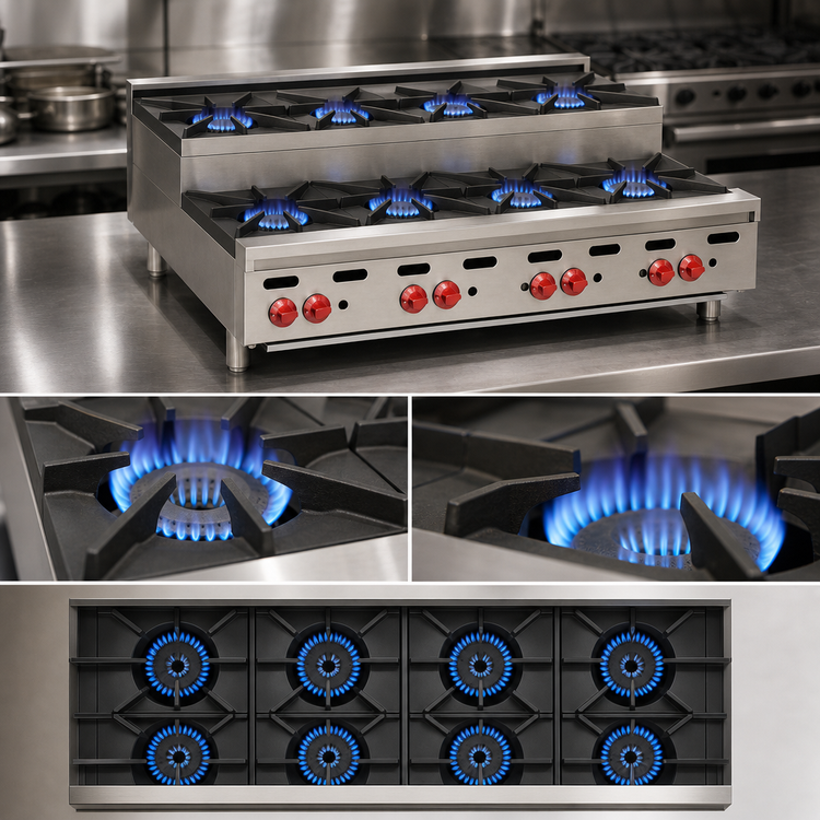 Product image #3 for Wolf Achiever 48-Inch Gas Countertop Hotplate with 4 Open Burners, 4 Step-Up Burners, 240,000 BTU