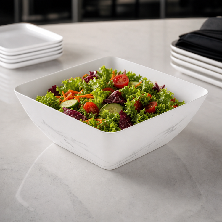 Product image #3 for American Metalcraft Naturals Collection Square Melamine Bowl, 232 oz., White Marble Pattern