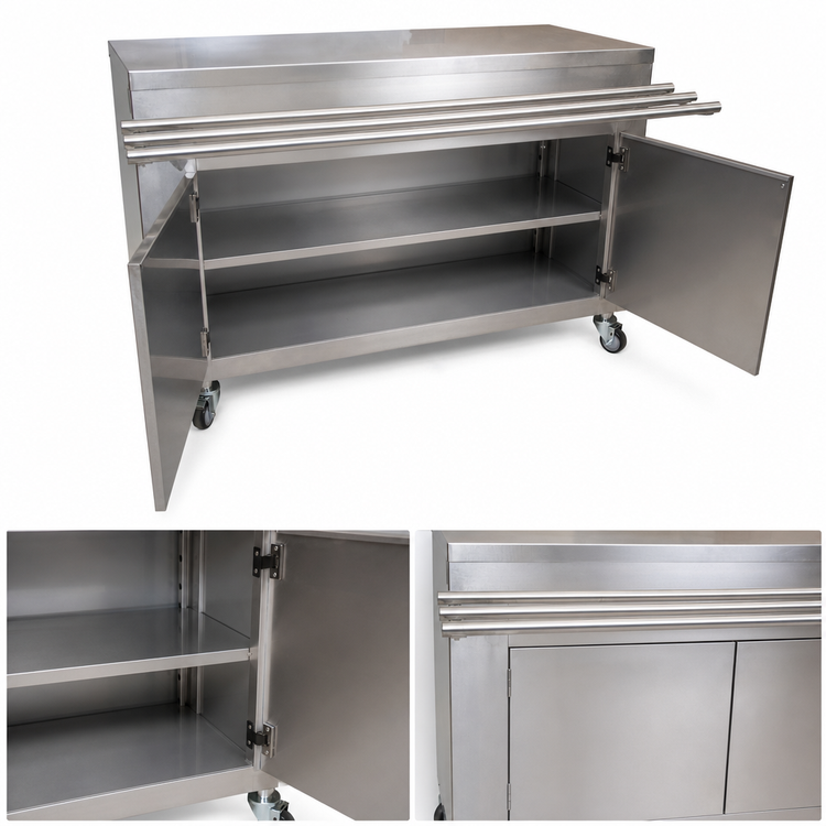 Product image #3 for BK Resources 72 Inch x 24 Inch Stainless Steel Serving Counter with Hinged Door and Tray Drop Shelf