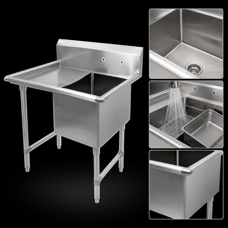Product image #3 for John Boos B Series 1-Compartment Stainless Steel Sink with Left Drainboard, 16 Gauge