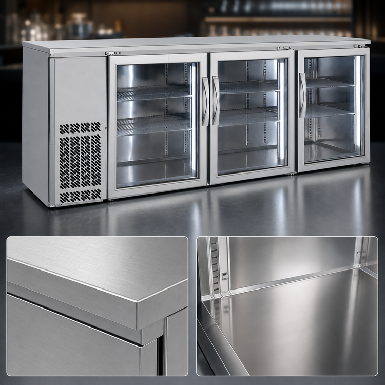 Product image #3 for BK Resources 85-Inch Three-Door Glass Door Back Bar Refrigerator