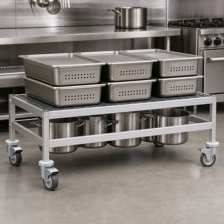 Product image #3 for Fermostock Mobile Louvered Aluminum Dunnage Rack with Casters, 31W x 18D x 17H, 800 lb. Capacity