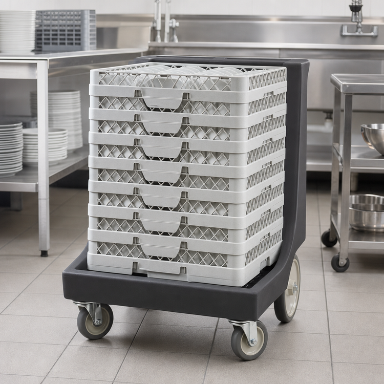 Product image #4 for Cambro Camdolly® Dish Rack Dolly with Handle and Big Rear Wheels, Black, 350 lb Capacity
