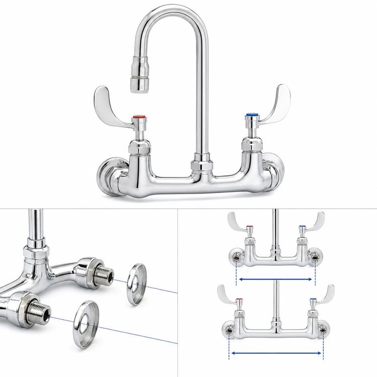 Product image #3 for Wall-Mount 8-Inch Center Pantry Mixing Faucet with Swivel Gooseneck Spout