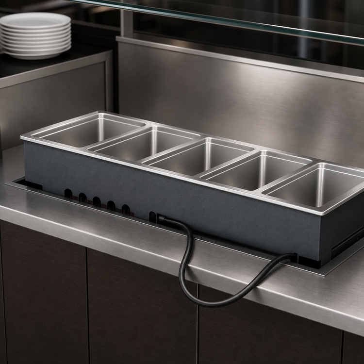 Product image #3 for Vollrath 5-Well Drop-In Electric Hot Food Well for 12 x 20 Pans with Thermostatic Controls, Wet Operation, Manifold Drain, 240V