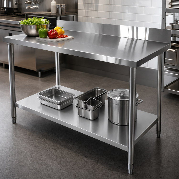 Product image #3 for Thunder Group 30" x 60" 18-Gauge 430 Stainless Steel Work Table with 4" Backsplash and Adjustable Undershelf