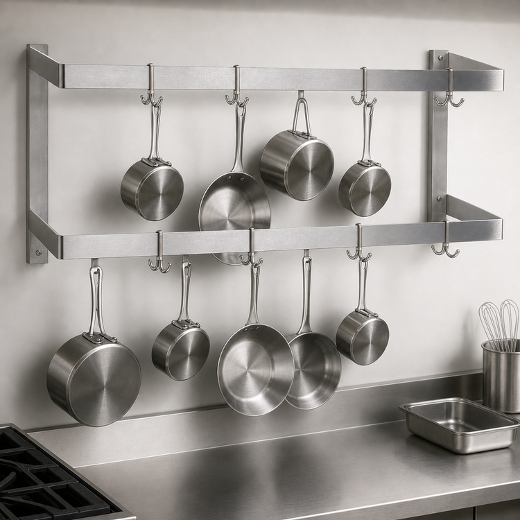 Product image #3 for John Boos PRW23 72-Inch Wall-Mount Double-Bar Stainless Steel Pot Rack with 12 Double Hooks