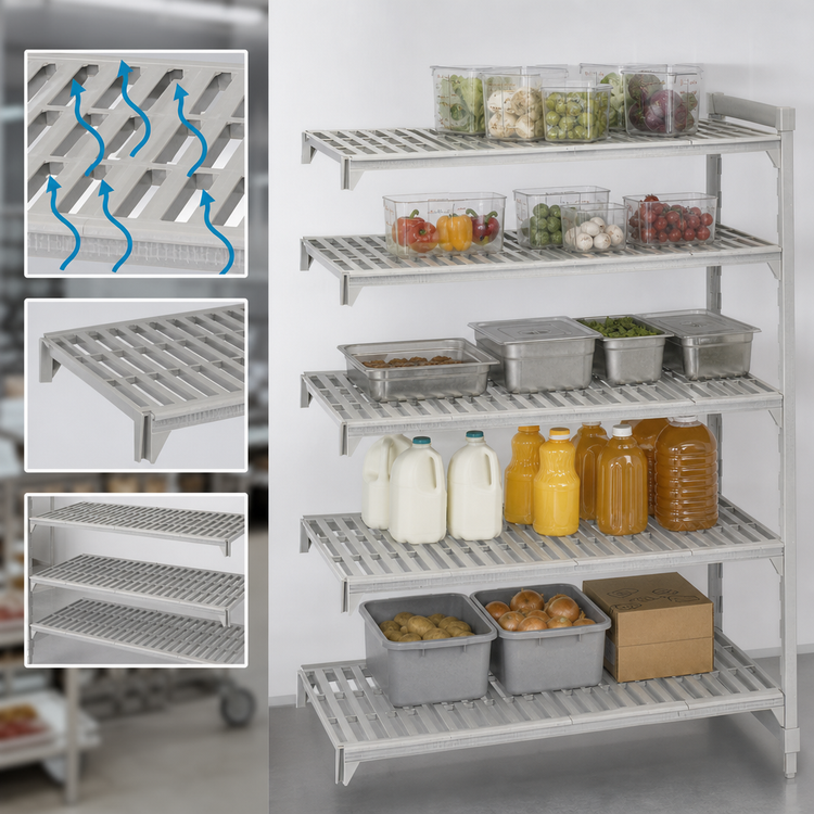 Product image #4 for Cambro Camshelving® Premium 5-Shelf Vented Polymer Add-On Unit, 21 x 24 x 84 Inches, Speckled Gray