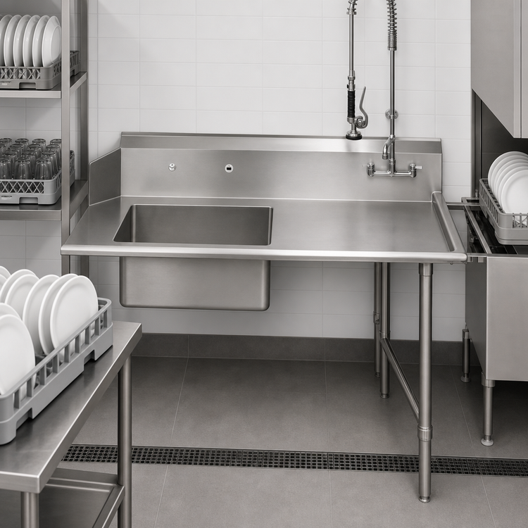 Product image #3 for John Boos Pro-Bowl 60-Inch Straight Soiled Dish Table with 20 x 20 x 8-Inch Pre-Rinse Sink Bowl, Right-to-Left