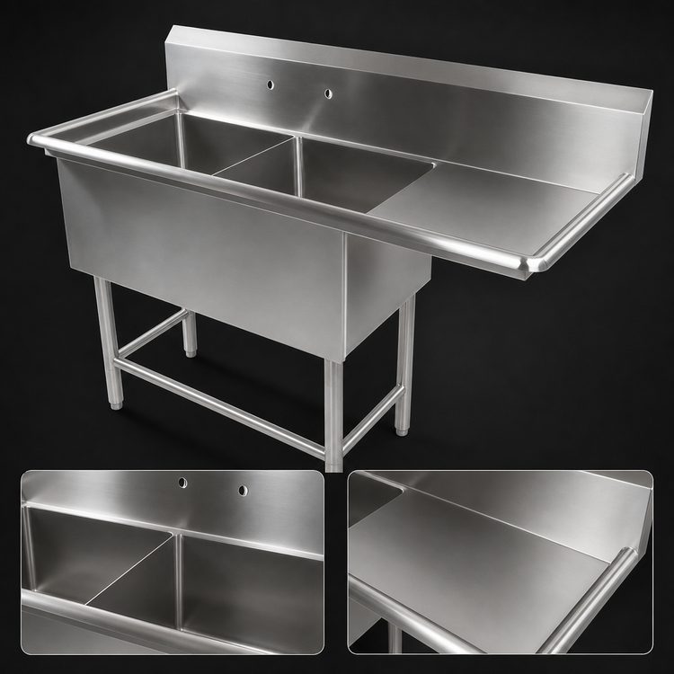 Product image #3 for John Boos Pro-Bowl 2-Compartment Stainless Steel Sink with Right Drainboard, 70-3/16" W x 29-1/2" D x 44-1/16" H