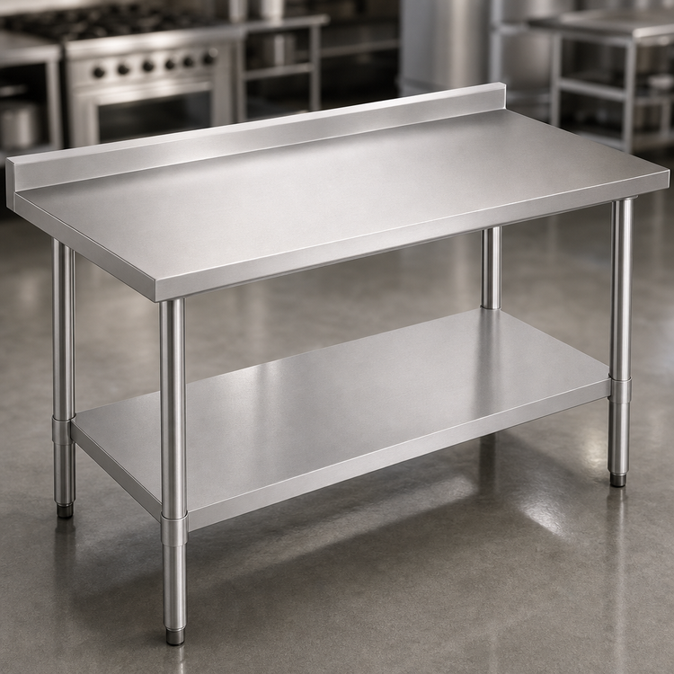 Product image #3 for John Boos Stallion Economy 30 Inch x 30 Inch Stainless Steel Corner Work Table with 5 Inch Backsplash and Adjustable Undershelf