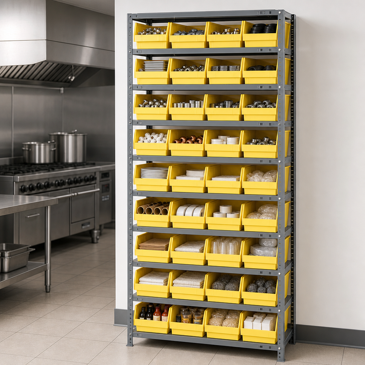 Product image #3 for Quantum Heavy-Duty Stationary Wire Shelving Unit, 36"W x 12"D x 75"H, 10 Shelves, 36 Bins