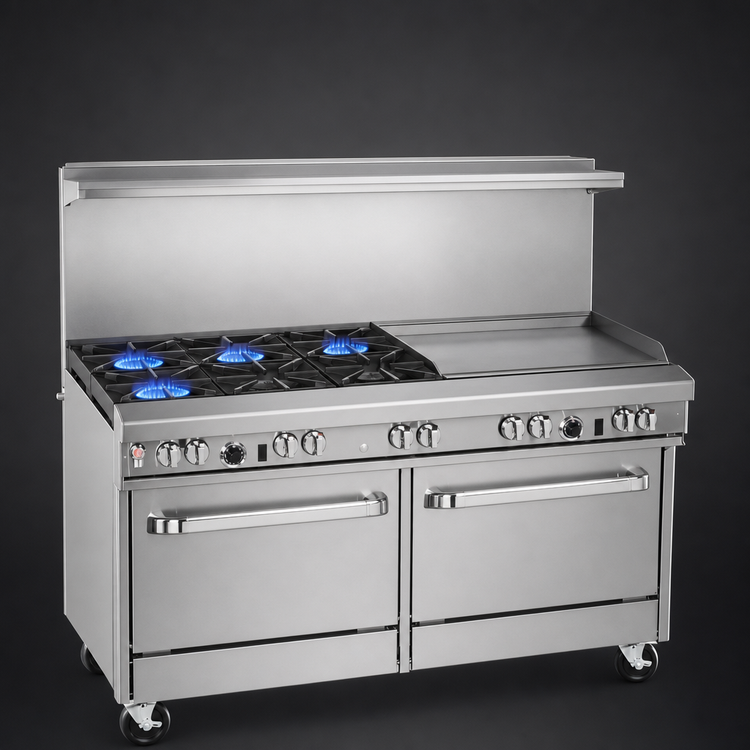 Product image #3 for Southbend Ultimate 60-Inch Gas Restaurant Range with 4 Open Burners, 36-Inch Thermostatic Griddle, Standard Oven and Convection Oven