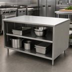 Thumbnail image #3 for BK Resources CST-3018 Open-Front Cabinet Base Chef Table, 18 x 30 x 34-3/4 in, 14-Gauge 304 Stainless Steel Top