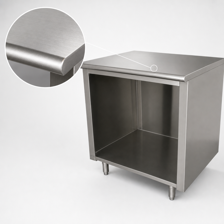 Product image #3 for Advance Tabco 96-Inch x 24-Inch 14-Gauge 304 Stainless Steel Work Table with Open Front Cabinet Base