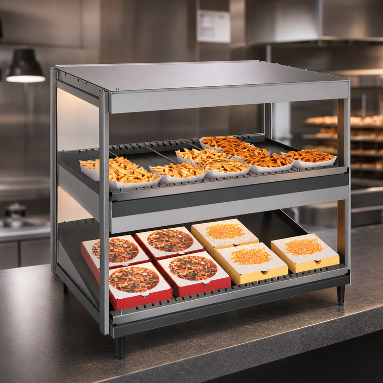 Product image #3 for Hatco Glo-Ray 36-Inch Countertop Two-Shelf Slant/Horizontal Pass-Through Merchandising Warmer with High Watt Top Shelf