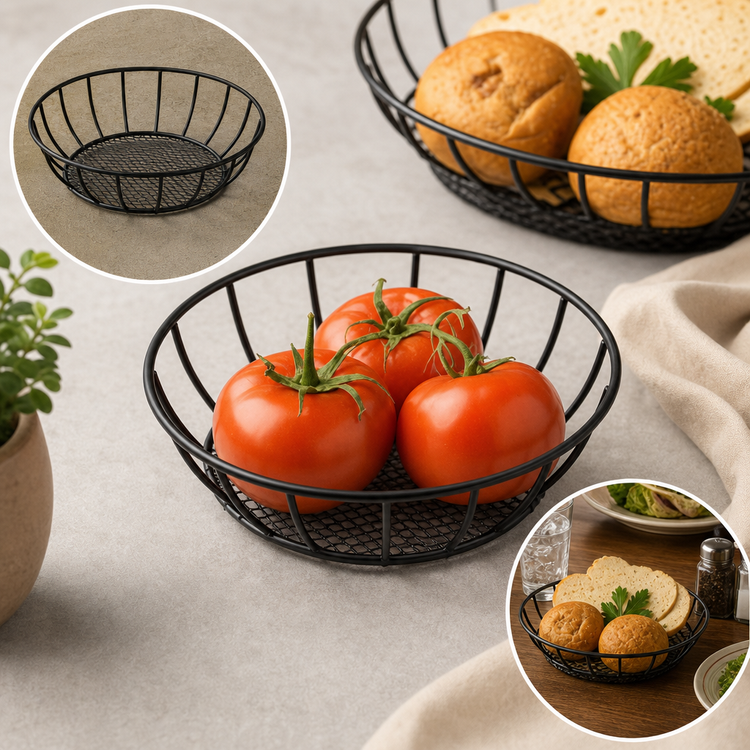 Product image #3 for American Metalcraft Round Straight-Sided Mesh Serving Basket, 8-Inch Diameter x 2-1/2-Inch High, Black Wrought Iron
